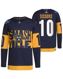 Men's Nashville Predators #10 Colton Sissons 2022 Navy Stadium Series Player Stitched Jersey