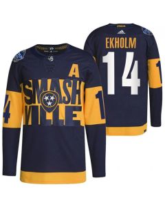 Men's Nashville Predators #14 Mattias Ekholm 2022 Navy Stadium Series Player Stitched Jersey