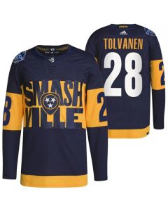 Men's Nashville Predators #28 Eeli Tolvanen 2022 Navy Stadium Series Player Stitched Jersey