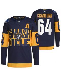 Men's Nashville Predators #64 Mikael Granlund 2022 Navy Stadium Series Player Stitched Jersey