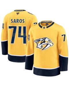 Men's Nashville Predators #74 Juuse Saros Gold Home Stitched Hockey Premium Jersey