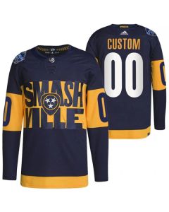 Men's Nashville Predators Custom 2022 Navy Stadium Series Player Stitched Jersey