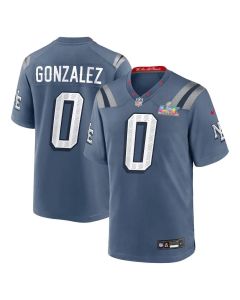 Men's New England Patriots #0 Christian Gonzalez Blue Super Bowl LX Patch Rivalries Collection Game Jersey