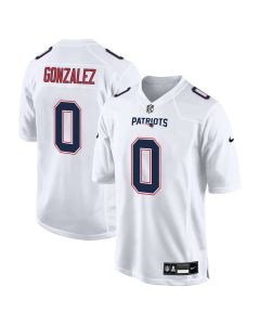 Men's New England Patriots #0 Christian Gonzalez Tundra White Fashion Game Jersey