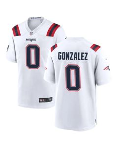 Men's New England Patriots #0 Christian Gonzalez White Game Jersey