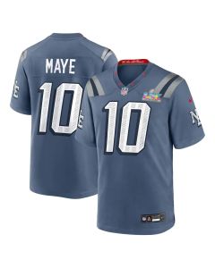 Men's New England Patriots #10 Drake Maye Blue Super Bowl LX Patch Rivalries Collection Game Jersey