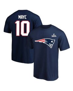 Men's New England Patriots #10 Drake Maye Navy Super Bowl LX Patch Big & Tall Name & Number T-Shirt