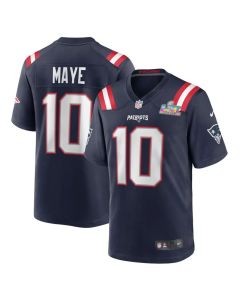 Men's New England Patriots #10 Drake Maye Navy Super Bowl LX Patch Game Jersey