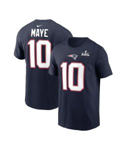 Men's New England Patriots #10 Drake Maye Navy Super Bowl LX Patch Name & Number T-Shirt