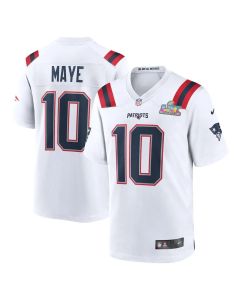 Men's New England Patriots #10 Drake Maye White Super Bowl LX Patch Game Jersey
