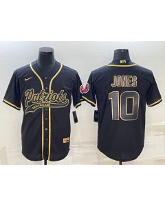 Men's New England Patriots #10 Mac Jones Black Gold With Patch Cool Base Stitched Baseball Jersey