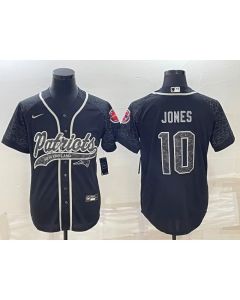 Men's New England Patriots #10 Mac Jones Black Reflective With Patch Cool Base Stitched Baseball Jersey