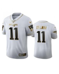 Men's New England Patriots #11 Julian Edelman White 100th Season Golden Edition Stitched Jersey