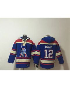 Men's New England Patriots #12 Tom Brady Blue Ageless Must-Have Lace-Up Pullover Hoodie (Blue)