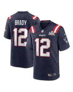 Men's New England Patriots #12 Tom Brady Navy Super Bowl LX Patch Game Jersey (Navy)