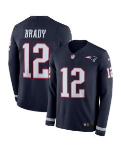 Men's New England Patriots #12 Tom Brady Navy Therma Long Sleeve Stitched NFL Jersey