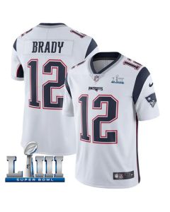 Men's New England Patriots #12 Tom Brady White Super Bowl LIII Vapor Untouchable Limited Stitched NFL Jersey