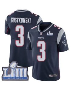 Men's New England Patriots #3 Stephen Gostkowski Navy Blue Super Bowl LIII Vapor Untouchable Limited Stitched NFL Jersey