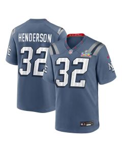 Men's New England Patriots #32 TreVeyon Henderson Blue Super Bowl LX Patch Rivalries Collection Game Jersey
