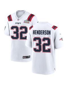 Men's New England Patriots #32 TreVeyon Henderson White Super Bowl LX Patch Game Jersey (White)