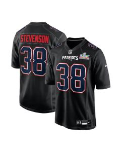 Men's New England Patriots #38 Rhamondre Stevenson Black Super Bowl LX Patch Carbon Fashion Game Jersey (Black)