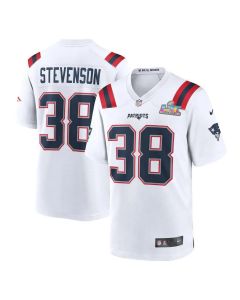 Men's New England Patriots #38 Rhamondre Stevenson White Super Bowl LX Patch Game Jersey