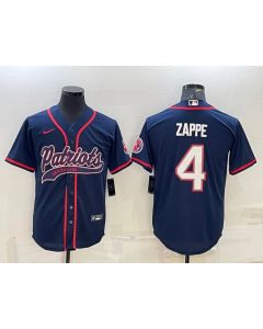 Men's New England Patriots #4 Bailey Zappe Navy With Path Cool Base Stitched Baseball Jersey