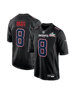 Men's New England Patriots #8 Stefon Diggs Black Super Bowl LX Patch Carbon Fashion Game Jersey (Black)