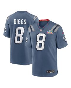 Men's New England Patriots #8 Stefon Diggs Blue Super Bowl LX Patch Rivalries Collection Game Jersey (Blue)