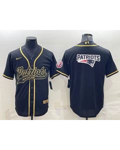 Men's New England Patriots Black Gold Team Big Logo With Patch Cool Base Stitched Baseball Jersey