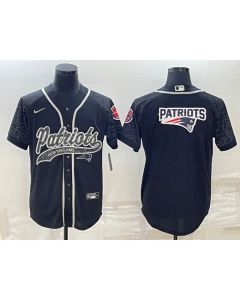 Men's New England Patriots Black Reflective Team Big Logo With Patch Cool Base Stitched Baseball Jersey