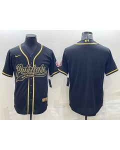 Men's New England Patriots Blank Black Gold With Patch Cool Base Stitched Baseball Jersey