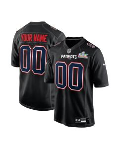 Men's New England Patriots Custom Black Super Bowl LX Patch Carbon Fashion Game Jersey (Black)