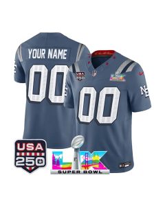 Men's New England Patriots Custom Blue Super Bowl LX Patch USA 250' Patch Rivalries Collection Vapor F.U.S.E. Limited Jersey