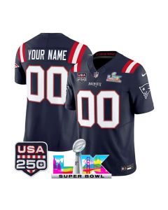 Men's New England Patriots Custom Navy Super Bowl LX Patch USA 250' Patch Vapor F.U.S.E. Limited Jersey
