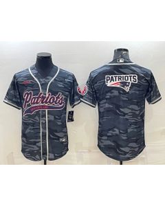 Men's New England Patriots Grey Camo Team Big Logo With Patch Cool Base Stitched Baseball Jersey