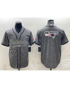 Men's New England Patriots Grey Team Big Logo With Patch Cool Base Stitched Baseball Jersey