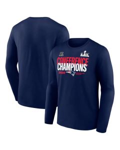 Men's New England Patriots Navy 2025 AFC Champions Right Side Draw Long Sleeve T-Shirt (Navy)