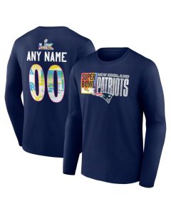 Men's New England Patriots Navy Super Bowl LX Custom Name & Number Long Sleeve T-Shirt (Navy)