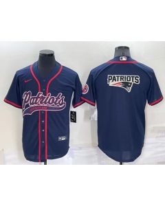 Men's New England Patriots Navy Team Big Logo With Patch Cool Base Stitched Baseball Jersey