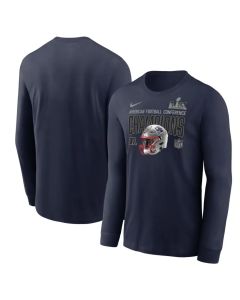 Men's New England Patriots Nike Navy 2025 AFC Champions Glory Shield Long Sleeve T-Shirt (Navy)