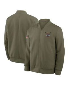 Men's New England Patriots Olive 2025 Salute to Service Sideline Full-Zip Bomber Jacket (Olive)