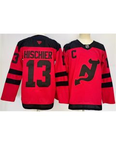 Men's New Jersey Devils #13 Nico Hischier Red 2024-25 With C Patch Stitched Hockey Jersey