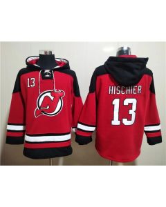 Men's New Jersey Devils #13 Nico Hischier Red Ageless Must-Have Lace-Up Pullover Hoodie