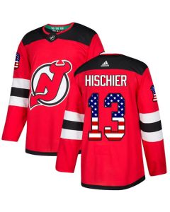 Men's New Jersey Devils #13 Nico Hischier Red USA Flag Stitched NHL Jersey