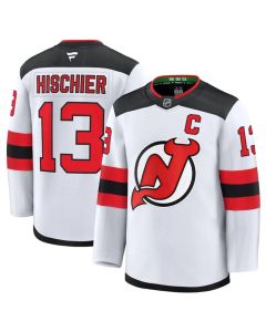 Men's New Jersey Devils #13 Nico Hischier White 2024-25 Away Stitched Hockey Premium Jersey