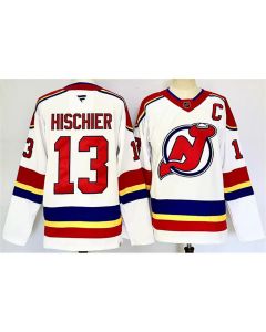 Men's New Jersey Devils #13 Nico Hischier White 2024-25 With C Patch Stitched Hockey Premium Jersey