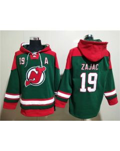 Men's New Jersey Devils #19 Travis Zajac Green Ageless Must-Have Lace-Up Pullover Hoodie