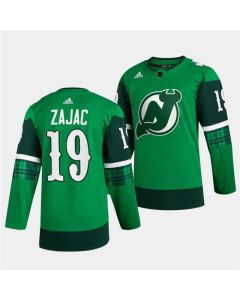 Men's New Jersey Devils #19 Travis Zajac Green Warm-Up St Patricks Day Stitched Jersey
