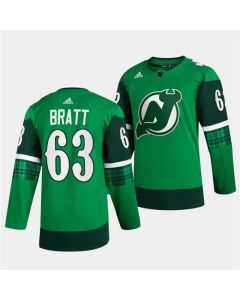 Men's New Jersey Devils #63 Jesper Bratt Green Warm-Up St Patricks Day Stitched Jersey
